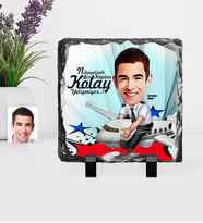 BK Gift Kişiye Özel Bay Kaptan Pilot Karikatürlü Dekoratif Doğal Taş  1