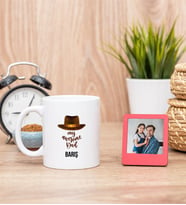 Awesome Dad Beyaz Kupa Bardak ve Kırmızı Mini Fotoğraf Çerçevesi