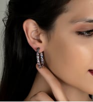 Gümüş Zirkon Taşlı İçli-Dışlı Halka Tasarım Fantezi Tasarım Küpe (Rose)