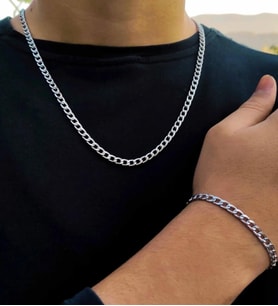 İnce Gurmet Erkek Çelik Zincir Kolye ve Bileklik Set 4mm  eck06t