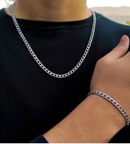 İnce Gurmet Erkek Çelik Zincir Kolye ve Bileklik Set 4mm  eck06t