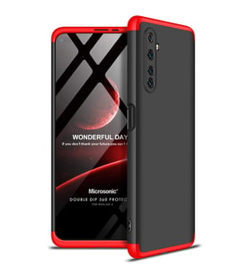 Microsonic Realme 6 Kılıf Double Dip 360 Protective Siyah Kırmızı