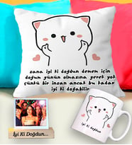 Kişiye Özel Fotoğraflı  Iyi Ki Doğdun Doğum Günü Yastık & Kupa Hediye Seti