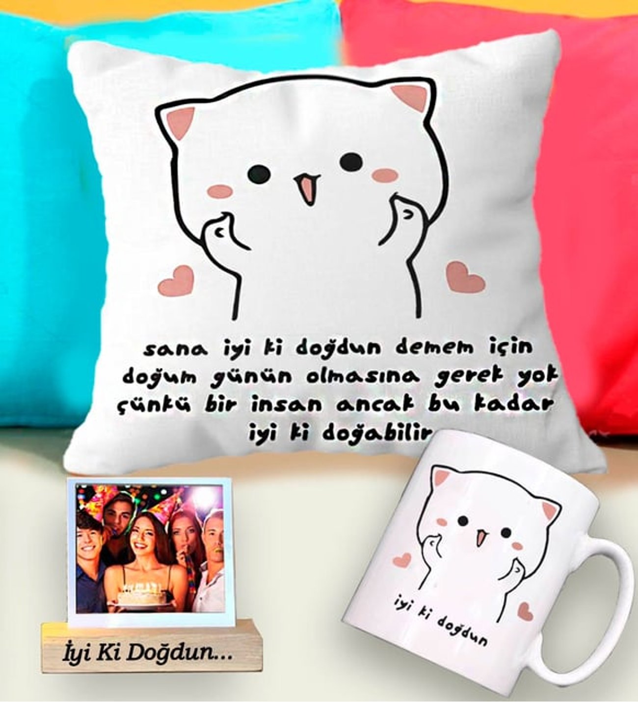 Kişiye Özel Fotoğraflı Iyi Ki Doğdun Doğum Günü Yastık & Kupa Hediye Seti