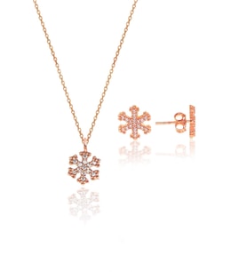 Söğütlü Silver Gümüş rose zirkon taşlı kar tanesi kolye ve küpe gümüş ikili set