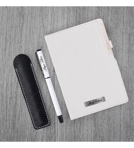 Kişiye Özel Beyaz Defter ve Beyaz Roller Kalem Seti