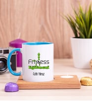Fitness Eğitmeni Ahşap Altlıklı Mumlu Mavi Kupa Bardak