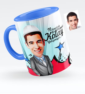 BK Gift Kişiye Özel Bay Mühendis Karikatürlü Mavi Kupa Bardak  1