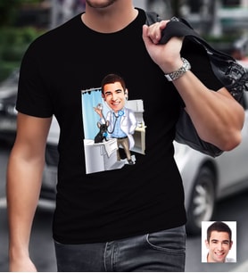 BK Gift Kişiye Özel Bay Veteriner Hekim Karikatürlü Siyah T-Shirt