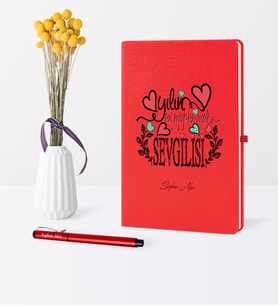 BK Gift Kişiye Özel Yılın En Mükemmel Sevgilisi Temalı Kırmızı Defter Kalem Seti