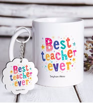 BK Gift Kişiye Özel En İyi Öğretmen Beyaz Kupa ve Anahtarlık Hediye Seti-12 (Model 1)