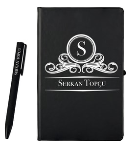 Kişiye Özel Hazırlanmış Siyah Defter ve Siyah  Kalem Seti