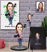 Kişiye Özel Fotoğrafçı Karikatürlü 5 li Hediye Seti Bayan-3