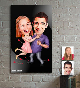 BK Gift Kişiye Özel Sevgililer Karikatür Ahşap Tablo - 3