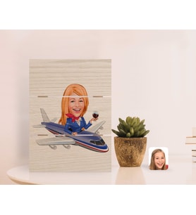 BK Gift Kişiye Özel Hostes Karikatürlü Otantik Masaüstü Ahşap Palet Çerçeve-1 (Beyaz)