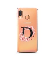 Pembe Çiçekli Harf Tasarım Süper Şeffaf Silikon Telefon Kılıfı Samsung A40 D-Har