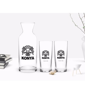 BK Gift Kişiye Özel Renkli Baskılı Konya Tasarımlı Turistik İkili Rakı Bardağı ve Karaf Hediye Seti-1 (Model 1)