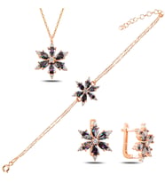 BARIŞ TAKI 925 Ayar Gümüş Rose Misitk Topaz Taşlı Papatya Üçlü Set