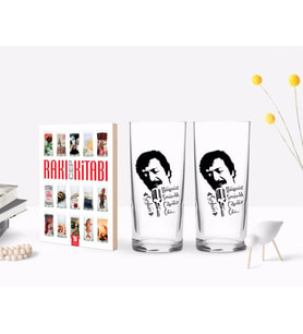 BK Gift Kişiye Özel Renkli Baskılı Çılgınlar Gibi Tasarımlı İkili Rakı Bardağı ve Rakı Cep Kitabı Hediye Seti-1 (Model 1)