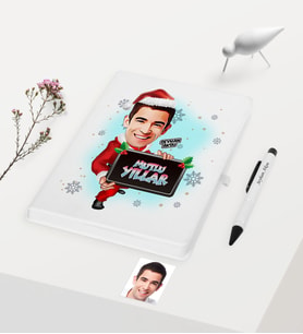 BK Gift Kişiye Özel Yılbaşı Temalı Bay Karikatürlü Beyaz Defter Kalem Seti - 2