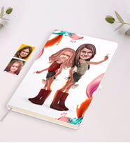 BK Gift Kişiye Özel Kız Kardeşler Karikatürlü Beyaz Defter-5