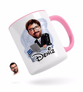 BK Gift Kişiye Özel Erkek Genel Müdür Karikatürlü Pembe Kupa Bardak-1
