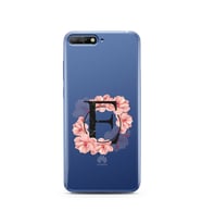 Pembe Çiçekli Harf Tasarım Süper Şeffaf Silikon Telefon Kılıfı Huawei Y6 2018 E-