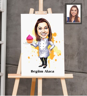 Kişiye Özel Pastacı Karikatürlü  Ahşap Tablo 30x47 Bayan-2