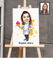 Kişiye Özel Pastacı Karikatürlü  Ahşap Tablo 30x47 Bayan-2