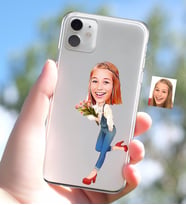 BK Gift Kişiye Özel Bayan Karikatürlü iPhone 11 İnce Şeffaf Silikon Telefon Kapağı-13 (Beyaz)
