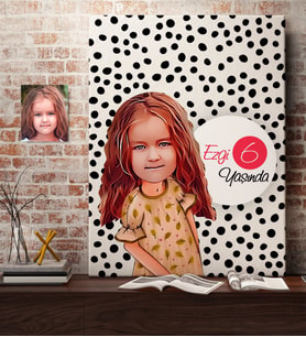 BK Gift Kişiye Özel Kız Çocuk Yaş Karikatürlü Kanvas Tablo 50x70cm-8