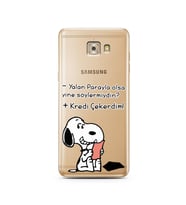 Snoopy Tasarımlı Süper Şeffaf Silikon Telefon Kılıfı Samsung C7 Pro 