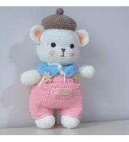 Amigurumi Örgü Oyuncak Ayı Şapkalı (Krem)