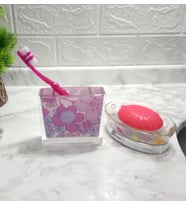 ZBOSP-C76	DİŞ FIRÇALIK SABUNLUK 2 Lİ BANYO SETİ,PEMBE ÇİÇEKLİ AKRİLİK