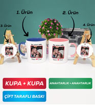 İkili Lacivert Pembe Sevgiliye Sevgililer Günü Hediyesi 9 Kupa Bardak Anahtarlık