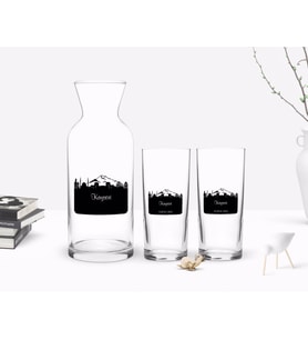 BK Gift Kişiye Özel Renkli Baskılı Kayseri Tasarımlı Turistik İkili Rakı Bardağı ve Karaf Hediye Seti-2 (Model 1)