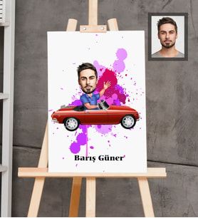 Kişiye Özel Sürücü Karikatürlü  Ahşap Tablo 30x47 Bay-1
