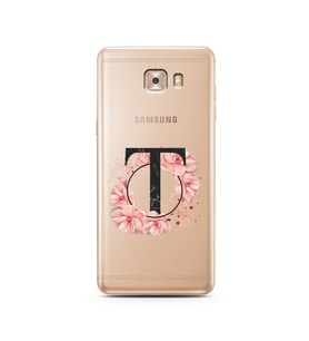 Pembe Çiçekli Harf Tasarım Süper Şeffaf Silikon Telefon Kılıfı Samsung C9  T-Har