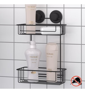 TEKNOTEL DELME VİDA MATKAP YOK! VAKUMLU İKİ KATLI BANYO RAFI MAT SİYAH DM256