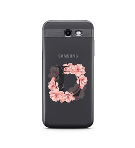 Pembe Çiçekli Harf Tasarım Süper Şeffaf Silikon Telefon Kılıfı Samsung J3 Prime 