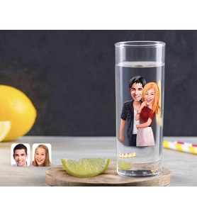 BK Gift Kişiye Özel Renkli Baskılı Sevgililer Karikatürlü Vodka Bardağı-90 (Beyaz)