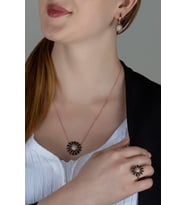 Gümüş Zirkon Taşlı Papatya Özel Tasarım Abiye Günlük Set (Rose)