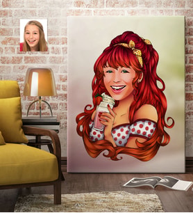 BK Gift Kişiye Özel Kadın Karikatürlü Kanvas Tablo 70x100cm-54