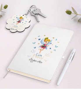 BK Gift Kişiye Özel Evin Perisi Beyaz Defter Kalem ve Anahtarlık Hediye Seti-1 (Model 1)