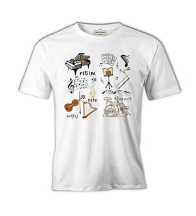Müzik - Akort Beyaz Erkek Tshirt