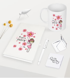 BK Gift Kişiye Özel Bugün Günlerden Annem Beyaz Defter Kalem Kupa Ayna Seti - 2 (Model 1)