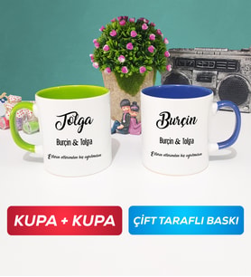 İkili Sevgiliye Hediye İsme Özel Sevgililer Günü Hediyesi Kupa Bardak Yeşil Lacivert