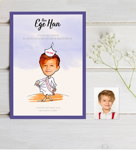 BK Gift Kişiye Özel Karikatürlü Sünnet Davetiyesi Model 1 50 Adet