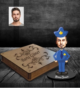 Kişiye Özel Polis Tasarımlı Karikatür Ahşap Biblo Kutulu Bay-1