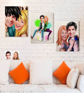 BK Gift Kişiye Özel 3'lü Sevgililer Karikatürlü Kanvas Tablo Seti 30x50cm-2